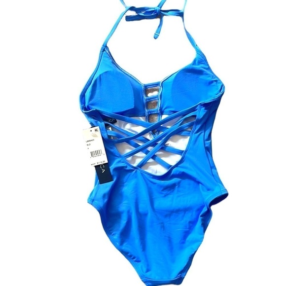 NWT La Blanca Strappy Blue Plunge Tummy Control Swimsuit SZ 4 - Picture 5 of 11